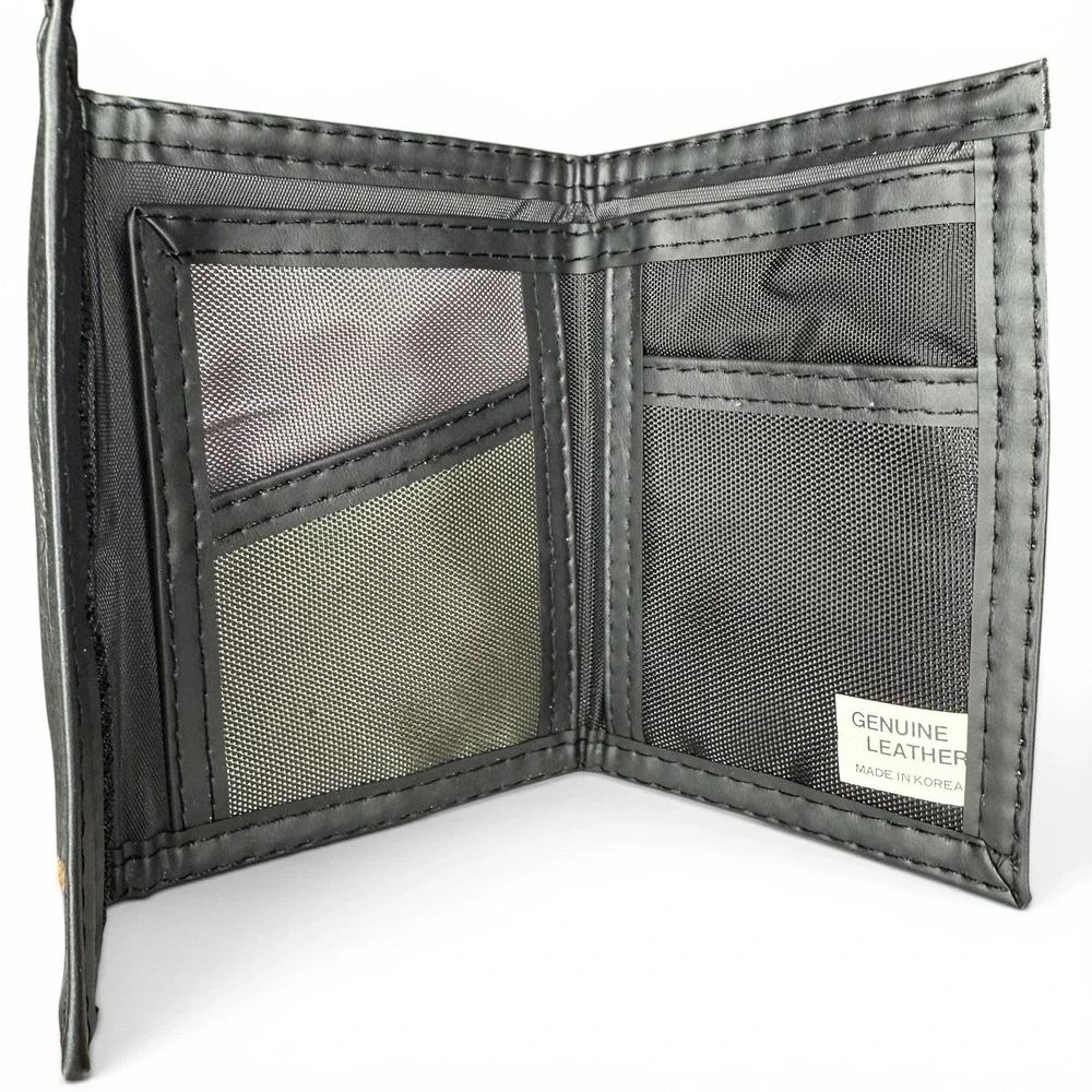 NWOT Vintage Leather Stitched Patchwork Wallet Rare Hook‎ And Loop Made In Korea